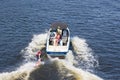 Vacationers ride boats and boats on the river