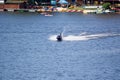 Vacationers ride boats and boats on the river