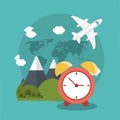 vacations clock mountain plane world