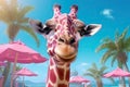 Vacations of giraffe, cute anomal by the pool, ai generative Royalty Free Stock Photo