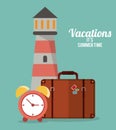 vacations summer time - lighthouse suitcase clock