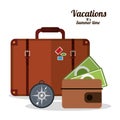 vacations summer time - suitcase wallet and compass