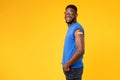 Vaccinated African Guy Posing Showing His Arm On Yellow Background