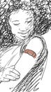 Vaccinated black people illustration, Young black woman looking her arm after receiving vaccine shot