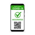Vaccinated digital health passport app in mobile phone for travel during covid-19 pandemic, green certificate, mobile phone