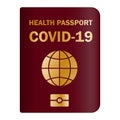 Vaccinated health passport. Travel immune passport. Paper document to show that a person has been vaccinated with the Covid-19
