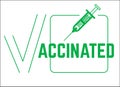 label with text, check mark and vaccine.