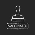Vaccinated stamp chalk white icon on black background