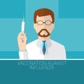 Vaccination against influenza doctor with syringe two. Vector illustration