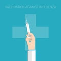 Vaccination against influenza doctor with syringe two. Vector illustration