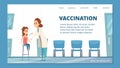 Vaccination banner. Kids vaccination, immunization vector concept. Cartoon doctor pediatrician inoculates child Royalty Free Stock Photo