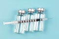 Vaccination. Bottles of vaccine, a syringe Royalty Free Stock Photo