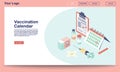 Vaccination calendar webpage vector template with isometric illustration. Flu, hepatitis diseases prevention. Immunization Royalty Free Stock Photo