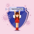 Vaccination Campaign healthcare corona virus covid girl medical shield injection vaccine vector design