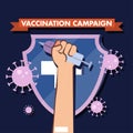Vaccination Campaign healthcare corona virus covid hand medical shield injection vaccine vector design