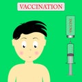 Vaccination. Cartoon guy on vaccination. Vector