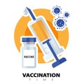 Vaccination concept. Covid-19 coronavirus vaccine. Syringe and vaccine vial flat icons. Treatment for coronavirus covid-19 Royalty Free Stock Photo