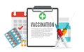 Vaccination concept flat background. Medical awareness flu, polio influenza poster. Vector Illustration