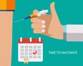 Vaccination concept flat background. Medical awareness flu, polio influenza poster. Vector Illustration