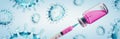 Vaccination concept image with Coronavirus SARS-CoV-2 virus vaccine - panoramic Royalty Free Stock Photo