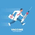 Vaccination concept. Medical landing page. Doctor holds syringe with vaccine in hand Royalty Free Stock Photo