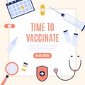 Vaccination concept poster with text place. Vector medical illustration. Royalty Free Stock Photo