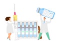 Vaccination concept. Vector doctors with syringe ampoule with medicine. Traditional medicine illustration