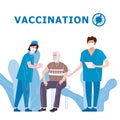 Vaccination for COVID-19. Immunity health doctor and nurse makes injection of coronavirus old man in hospital Royalty Free Stock Photo