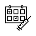 Vaccination flat line icon. Vaccine, syringe, inject, shield . Outline sign mascara for mobile concept and web design