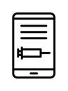 Vaccination flat line icon. Vaccine, syringe, inject, shield . Outline sign mascara for mobile concept and web design