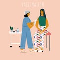 Vaccination and immunization concept. Woman make a vaccine injection of flu.