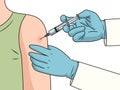 Vaccination. Injection syringe into shoulder