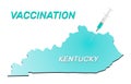 Vaccination of Kentucky. Coronavirus vaccine concept, syringe of vaccine and needle planting on Kentucky map.