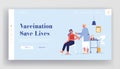 Vaccination Landing Page Template. Doctor Character Injecting Shot Vaccine to Patient Arm Royalty Free Stock Photo