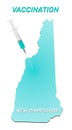 Vaccination of New Hampshire. Coronavirus vaccine concept, syringe of vaccine and needle planting on New Hampshire map.
