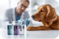 Vaccination process for pets with colorful vials in clean veterinary clinic environment Royalty Free Stock Photo