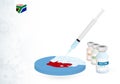 Vaccination in South Africa with different type of COVID-19 vaccine. ÃÂ¡oncept with the vaccine injection in the map of South Royalty Free Stock Photo