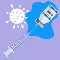 Vaccination syringe covid-19 vaccine vector on a blue background