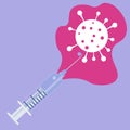 Vaccination syringe covid-19 vaccine vector on a blue background
