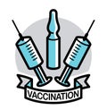 Vaccination theme vector illustration of a syringe with ampules isolated over white, epidemic or pandemic coronavirus covid 19 or