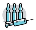 Vaccination theme vector illustration of a syringe with ampules isolated over white, epidemic or pandemic coronavirus covid 19 or Royalty Free Stock Photo