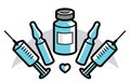 Vaccination theme vector illustration of a syringe with ampules and vial isolated over white, epidemic or pandemic coronavirus