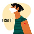 Vaccination time, Stop coronavirus concept. Happy man after vaccination. Vector illustration with I Did It text