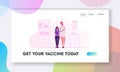 Vaccination Website Landing Page. Doctor Injecting Vaccine to Patient. Woman Sitting in Medical Cabinet Royalty Free Stock Photo