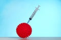 Vaccination of world against coronavirus. Vaccination concept covid 19. Syringe with vaccine.