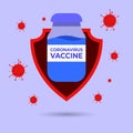 Coronavirus covid-19 vaccine prevention shield concept, Fight against corona virus with vaccine, Vector illustration