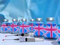 Vaccine agains covid-19 coronavirus, england english great britain flag oxford university - 3d rendering