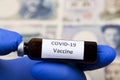 Vaccine against Covid-19 on the background of Japanese money Royalty Free Stock Photo