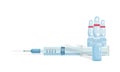 Vaccine ampoules. Syringe injection. Glass medical vial with liquid. Ampoule with vaccine.