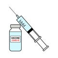 Vaccine bottle and syringe. Coronavirus Covid-19 vaccination. Isolated on white background. Vector illustration